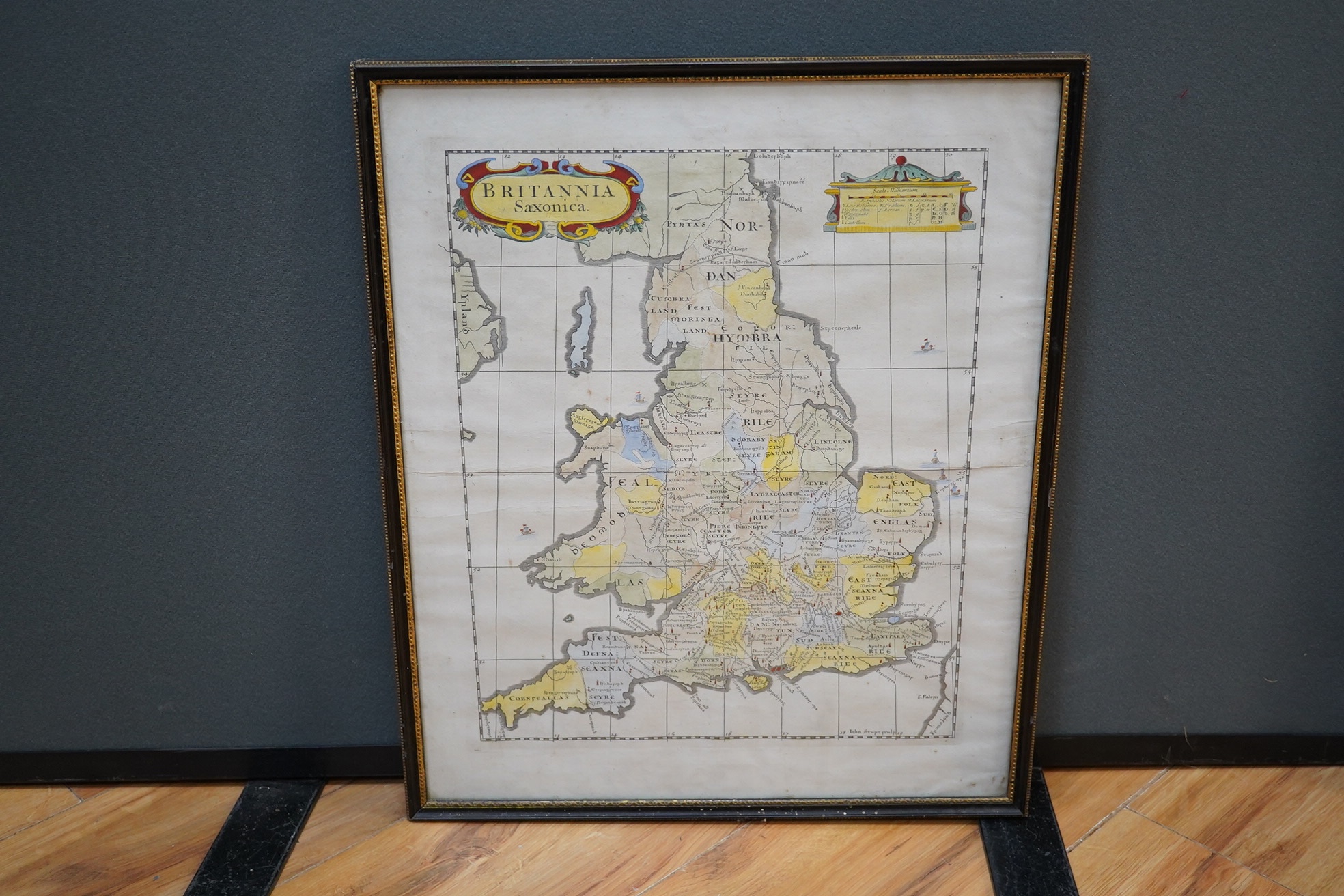 Robert Morden (1650-1703), hand coloured engraved map, Britannica Saxonica, 45 x 36cm. Condition - fair to good